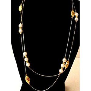 Pearl Gold Bead Chain Necklace Satellite Single Double 20 inch Elegant Jewelry